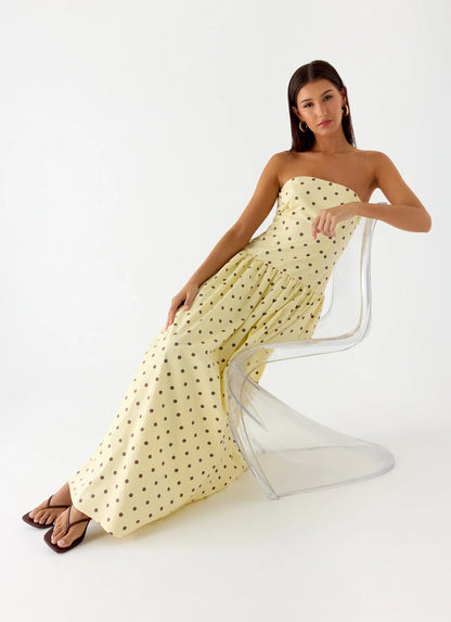 Andorra Maxi Dress in Yellow Polkadot