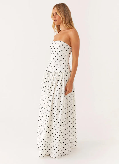 Andorra Maxi Dress in White Polkadot