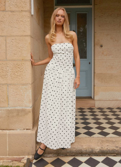 Andorra Maxi Dress in White Polkadot