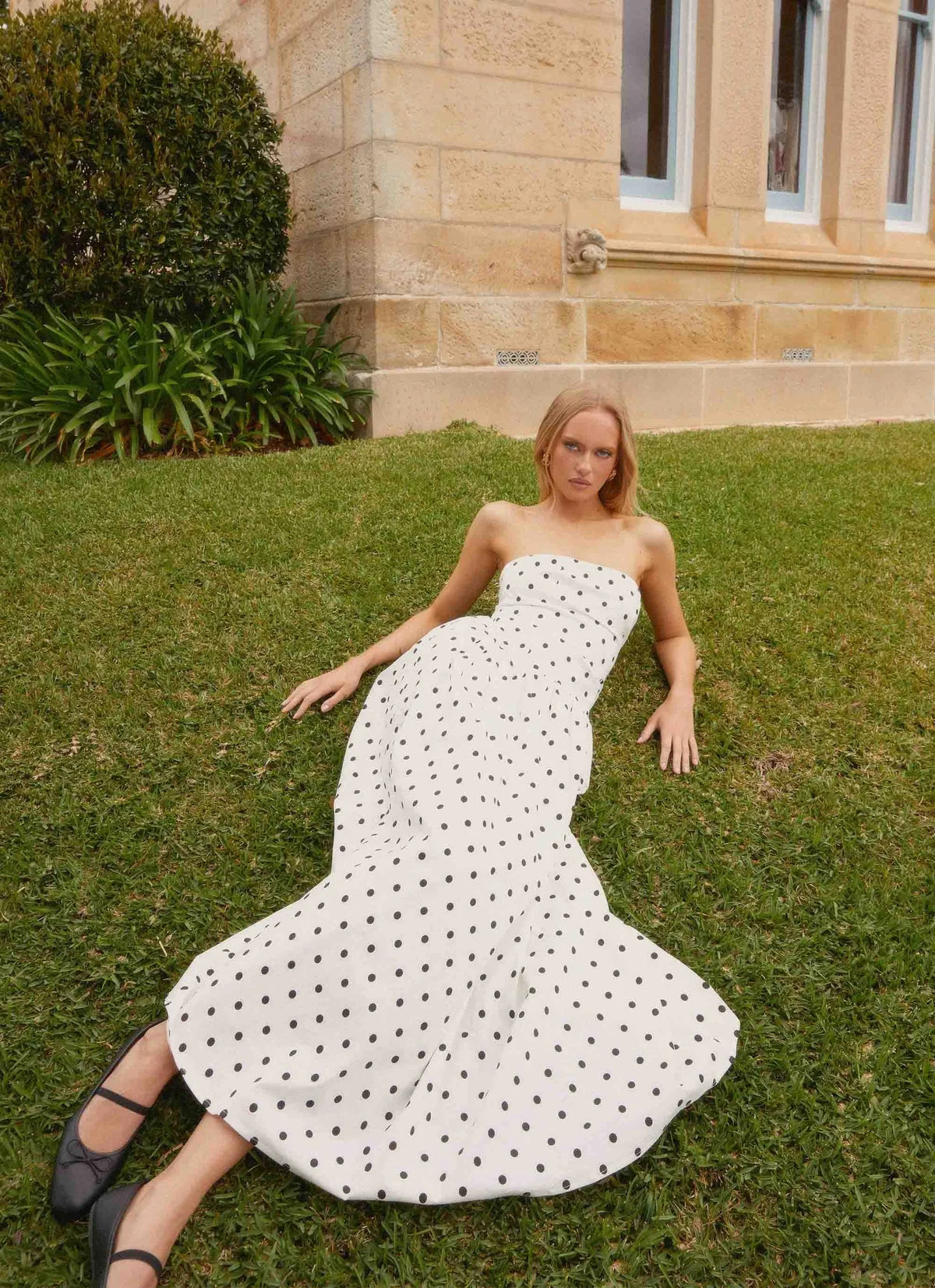 Andorra Maxi Dress in White Polkadot