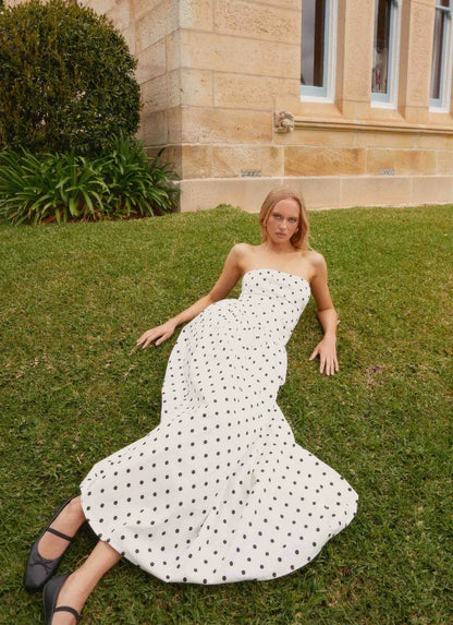 Andorra Maxi Dress in White Polkadot