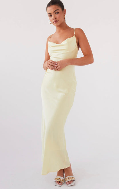 Joanna Satin Maxi Dress in Lemon
