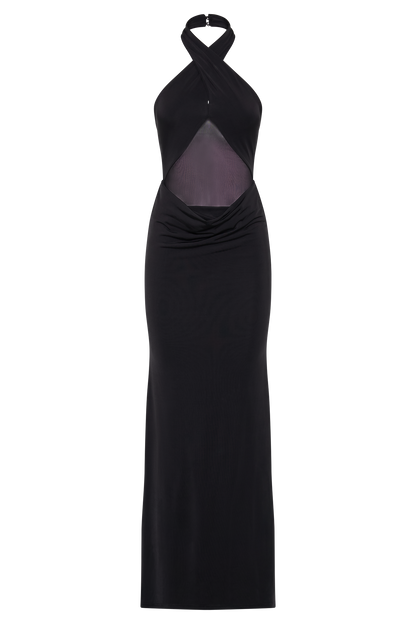 Caterina Slinky Mesh Halter Maxi Dress