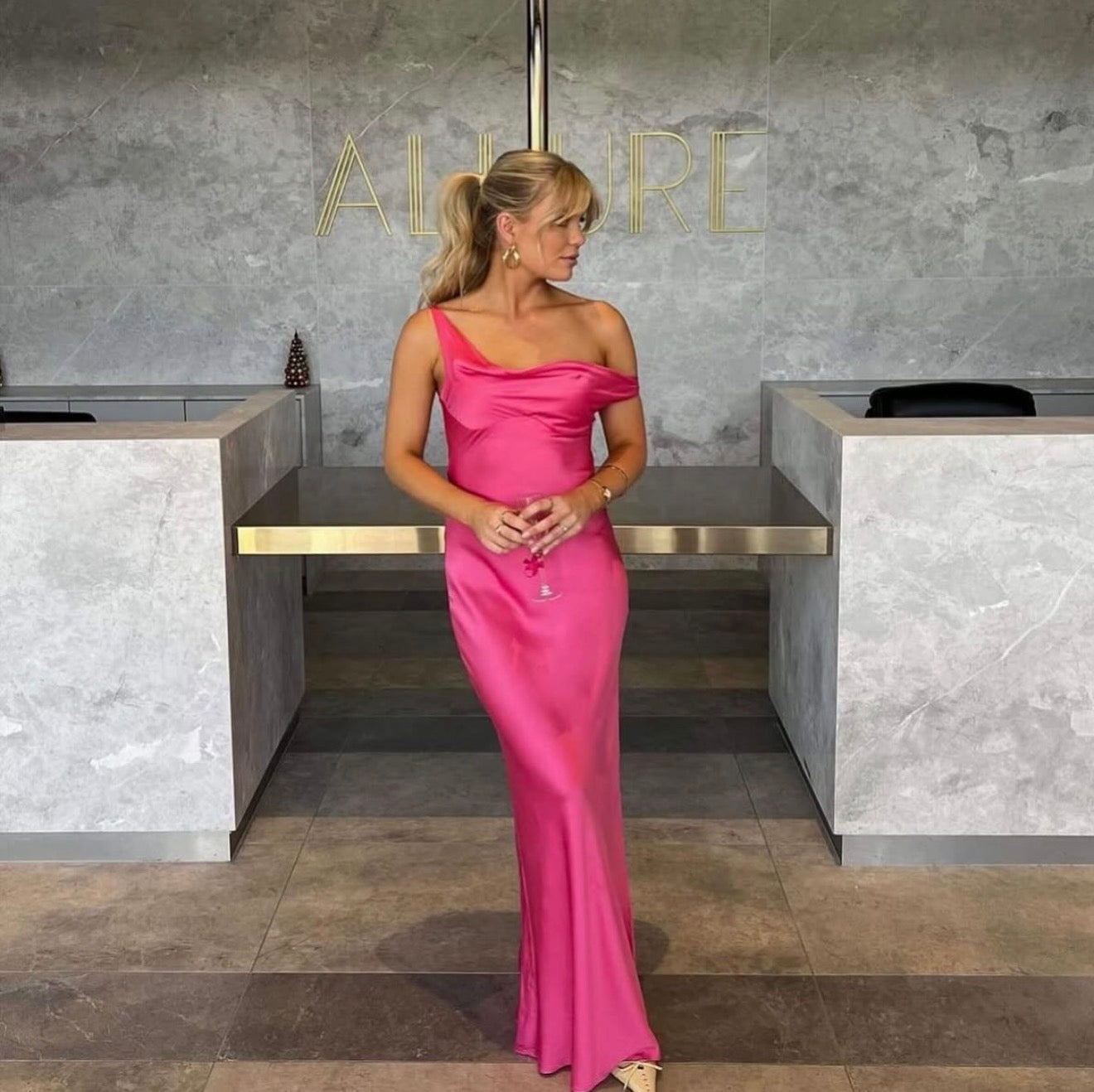 Monika Gown in Neon Pink