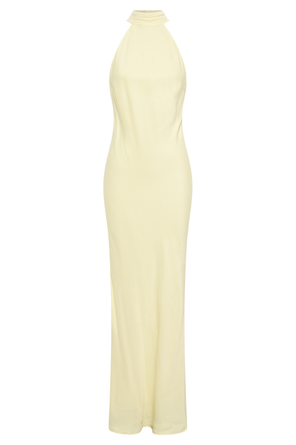 Claire Satin Drape Dress in Light Yellow