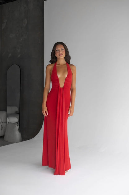 Jennifer Cupro Dress in Cherry