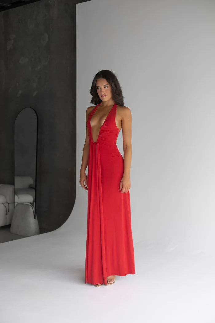 Jennifer Cupro Dress in Cherry