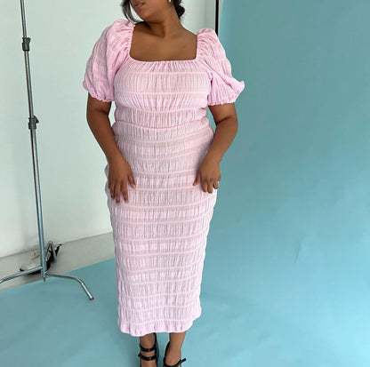 Mirella Puff Sleeve Dress in Pink