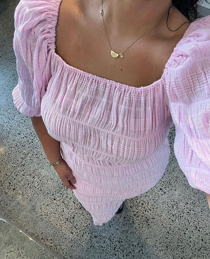 Mirella Puff Sleeve Dress in Pink