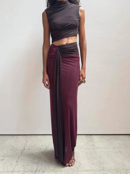 Conni Asym Dress in Aubergine/Dark Choc