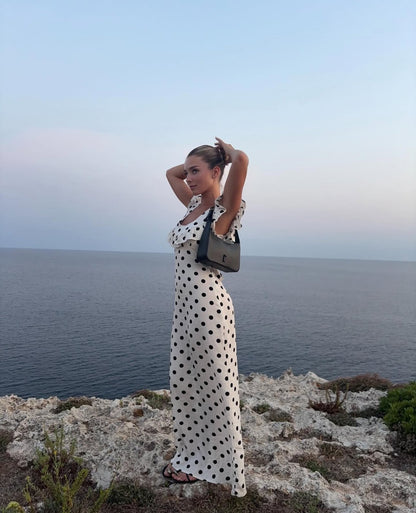 Luna Dress with Polka Dots in White/Black