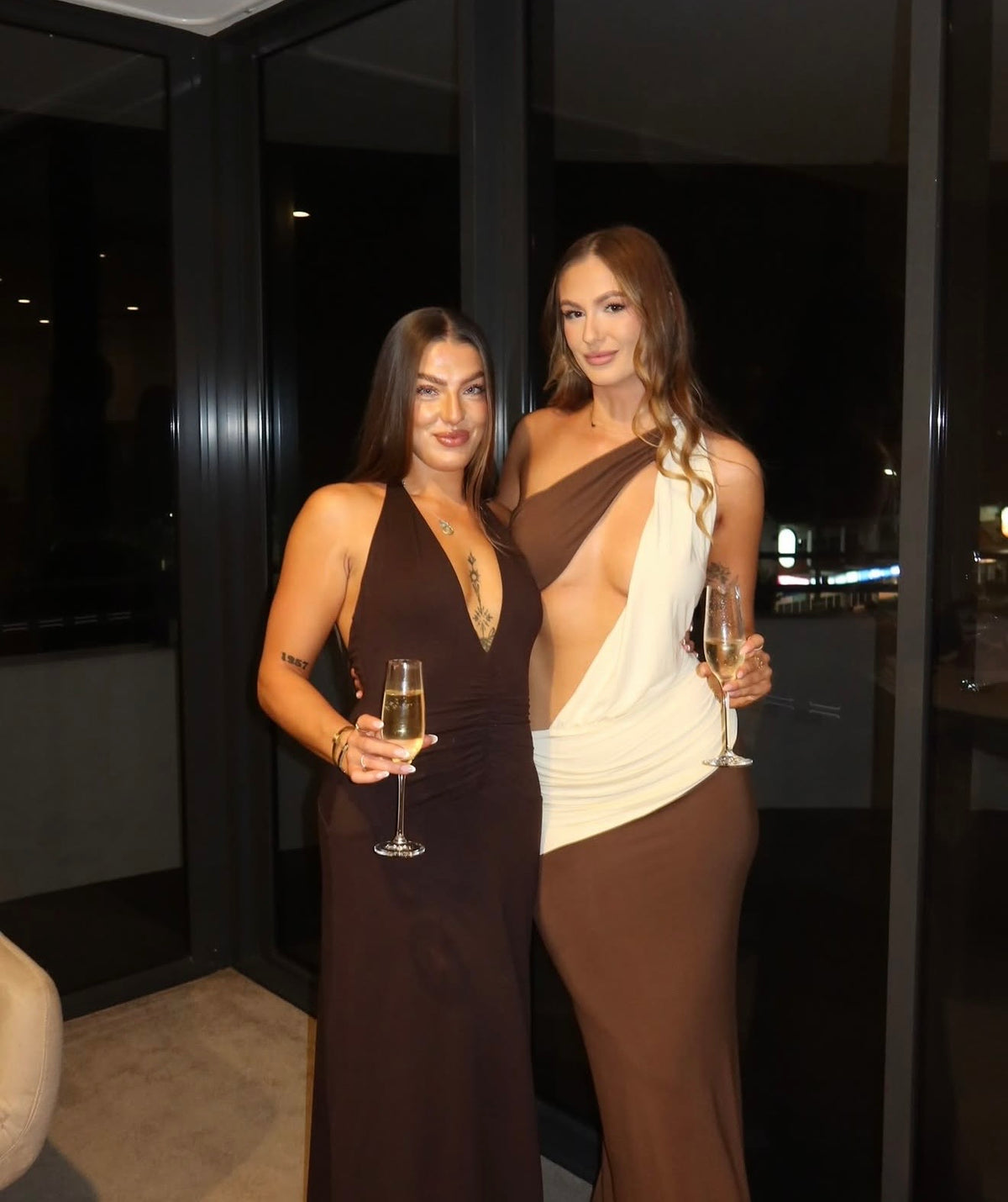 Loletta Draped One Shoulder Maxi in Chocolate/Yellow