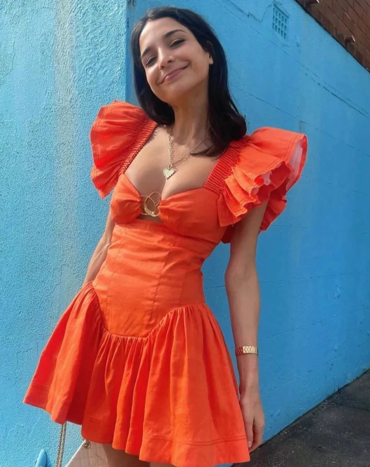 Simone Frill Sleeve Mini Dress in Orange - Aje