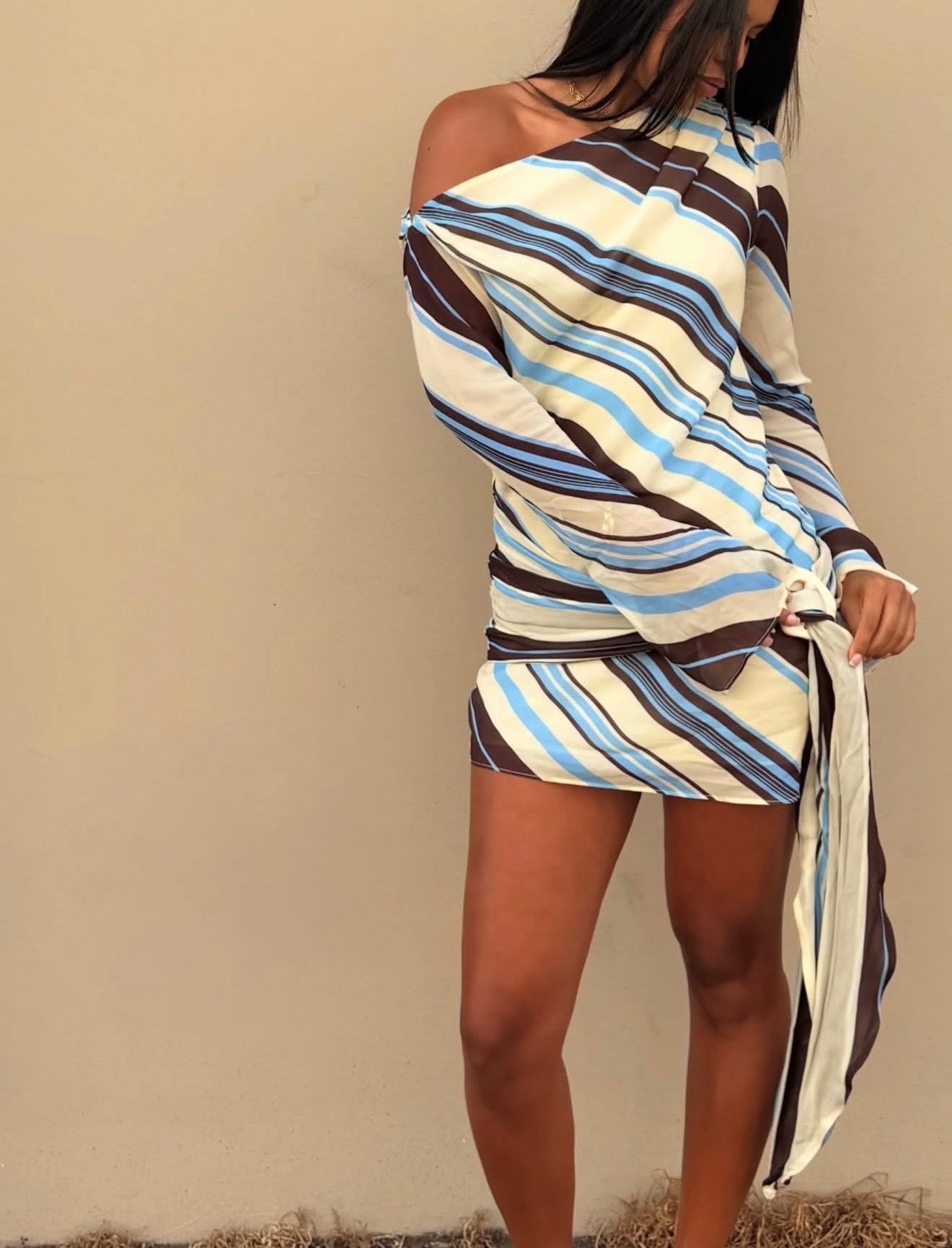 Elise Mini Dress in Ocean Stripe