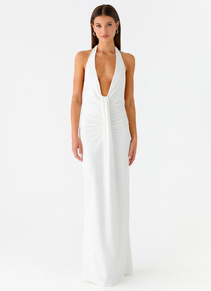 Cheyenne Halter Neck Maxi Dress in Ivory