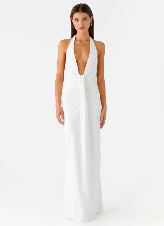 Cheyenne Halter Neck Maxi Dress in Ivory