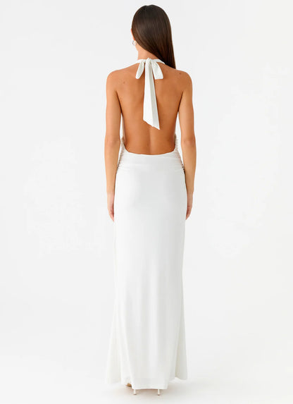 Cheyenne Halter Neck Maxi Dress in Ivory