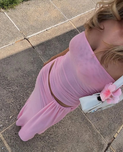 Brooklyn Mesh Maxi Set in Candy Pink