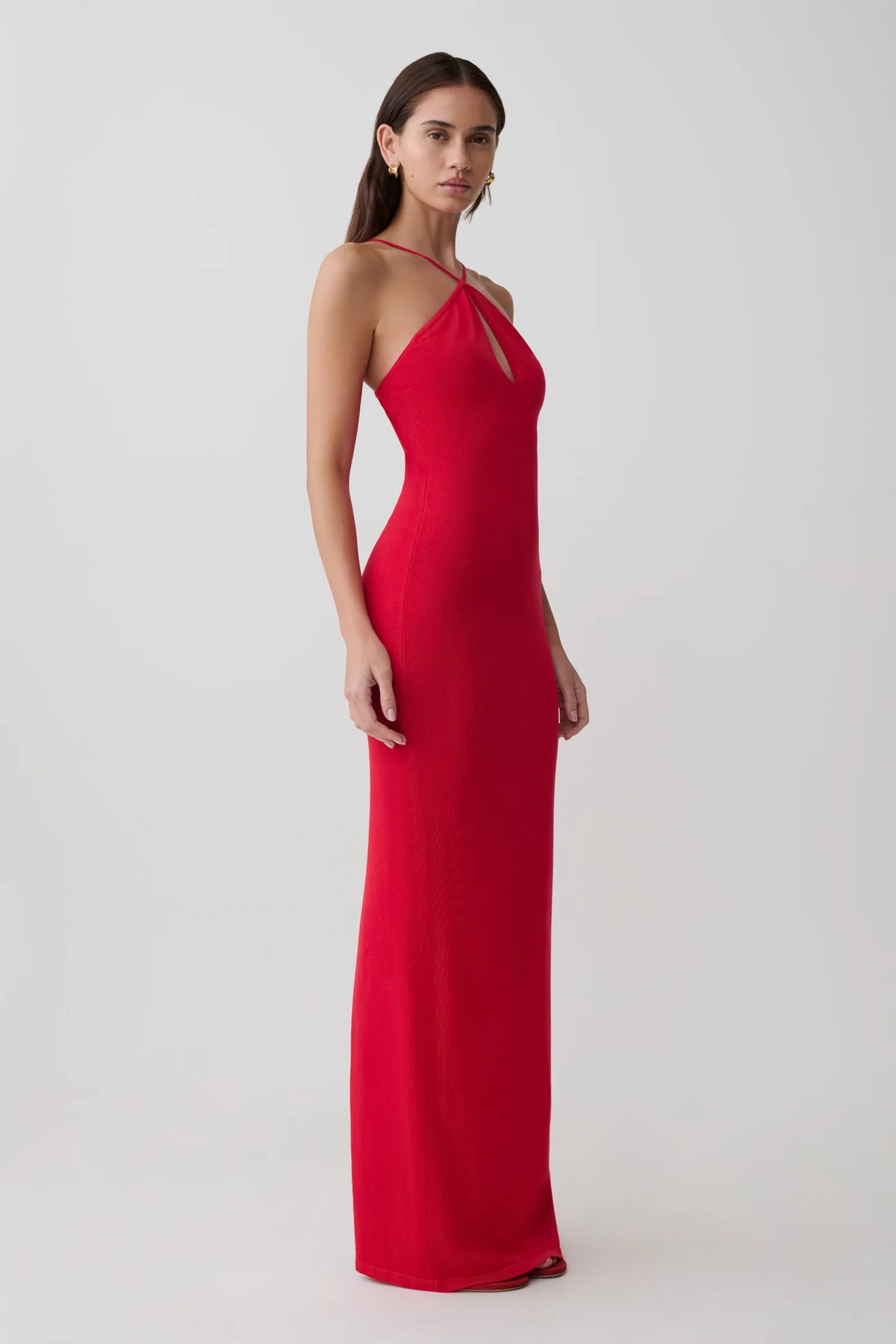 Ashtin Cross Front Knit Maxi Dress in Red