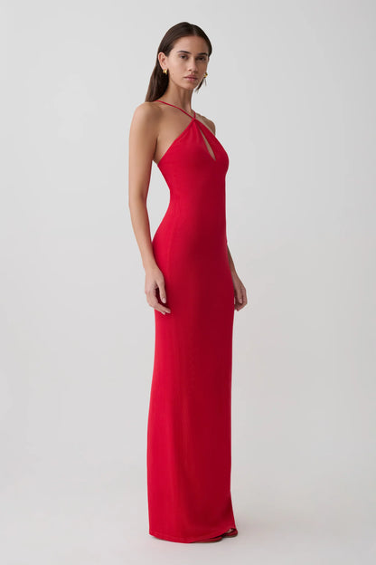 Ashtin Cross Front Knit Maxi Dress in Red