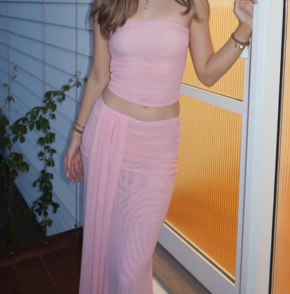 Brooklyn Mesh Maxi Set in Candy Pink