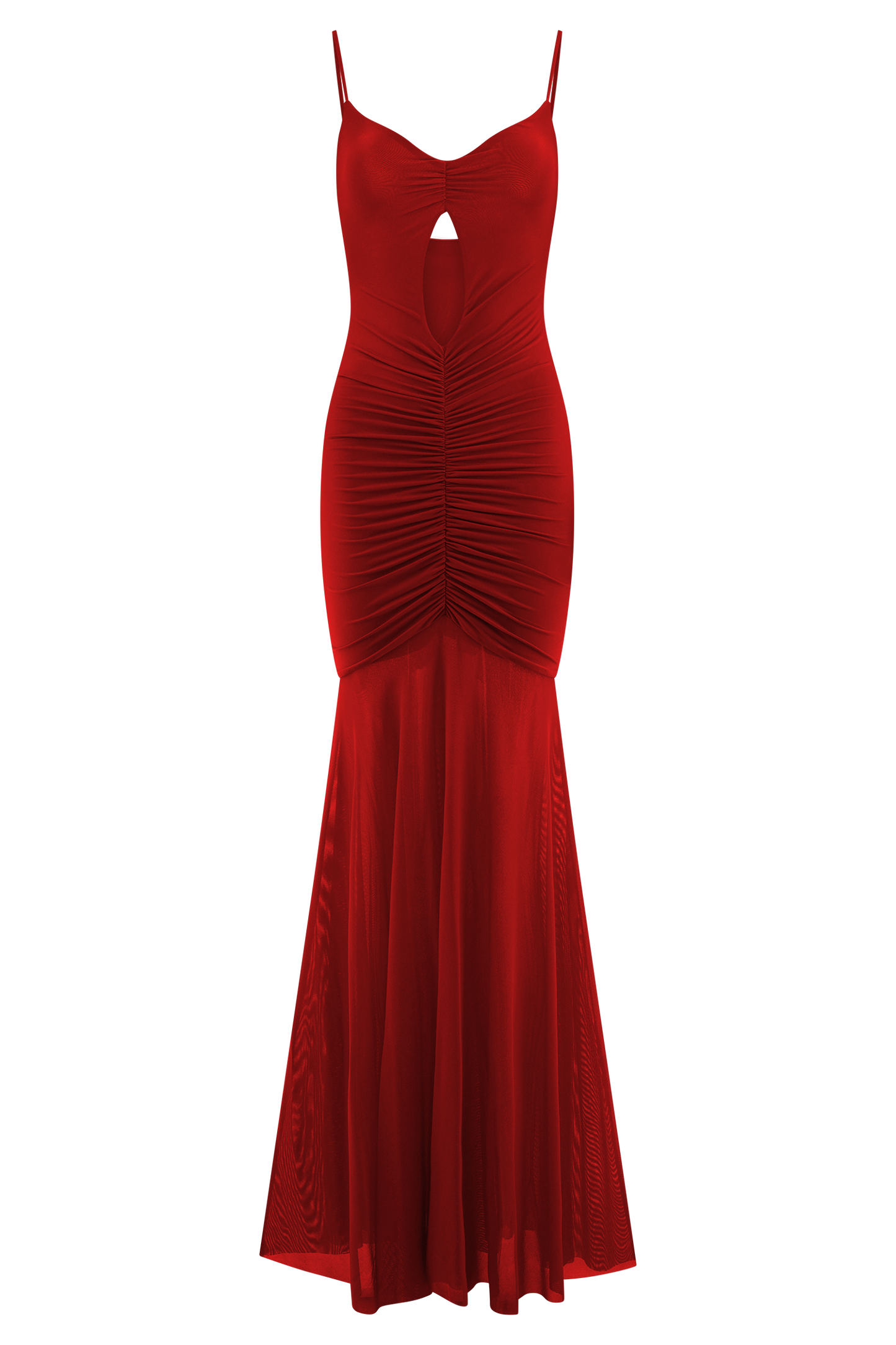 Delaney Slinky And Mesh Maxi Dress in Red