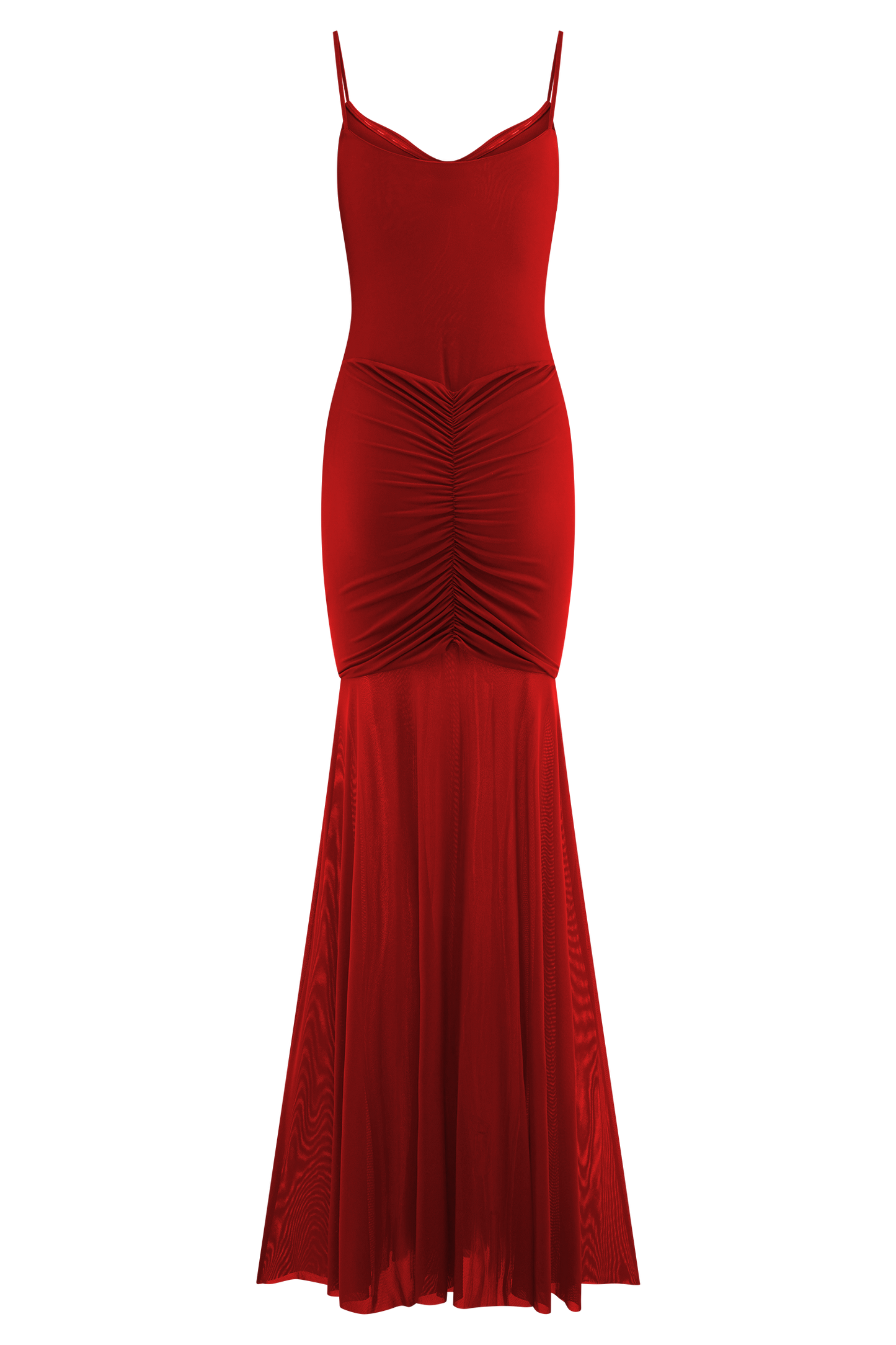 Delaney Slinky And Mesh Maxi Dress in Red
