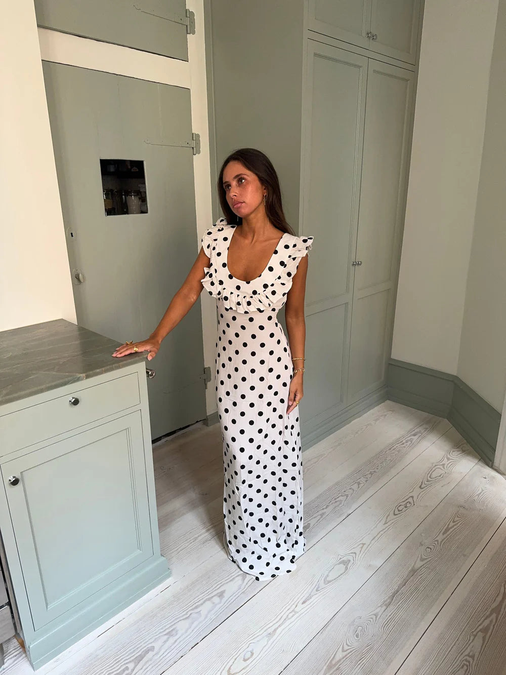 Luna Dress with Polka Dots in White/Black