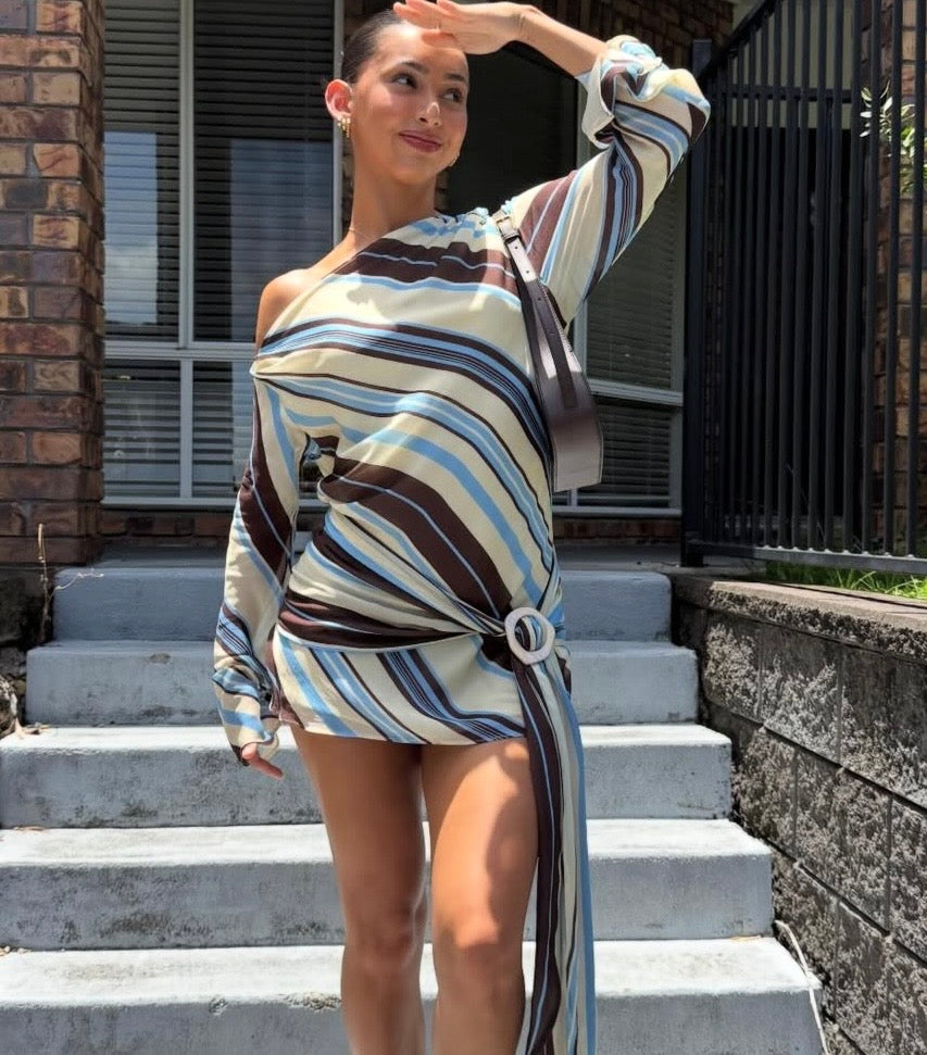 Elise Mini Dress in Ocean Stripe