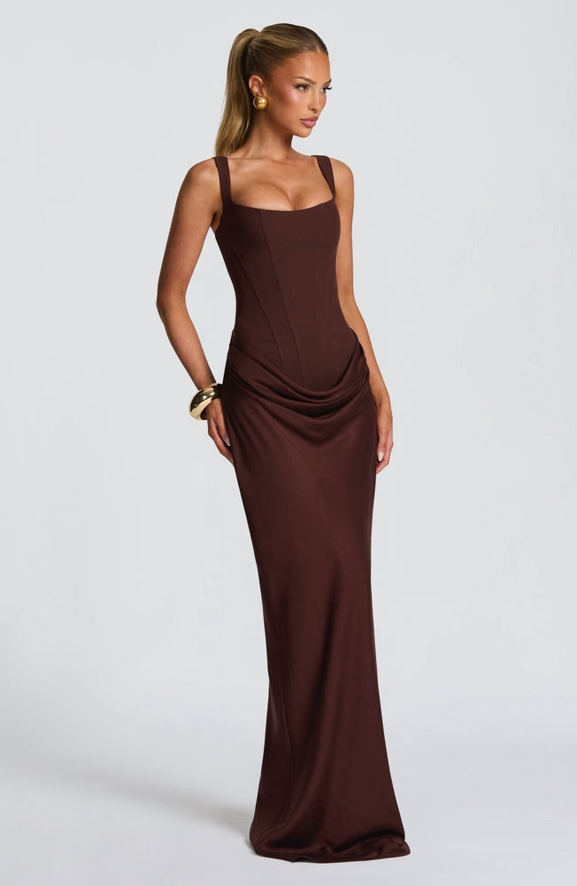 Cornelia Maxi Dress in Plum Brown
