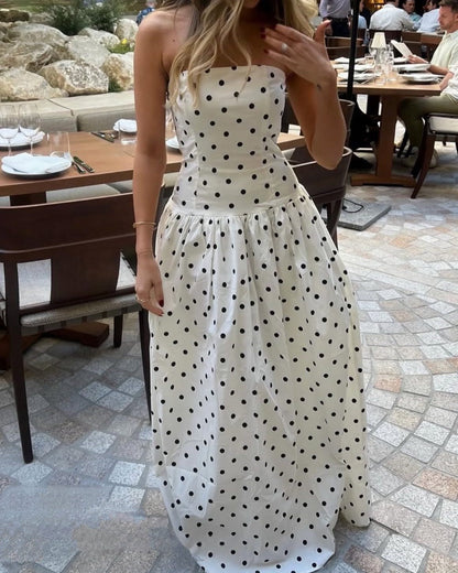 Andorra Maxi Dress in White Polkadot