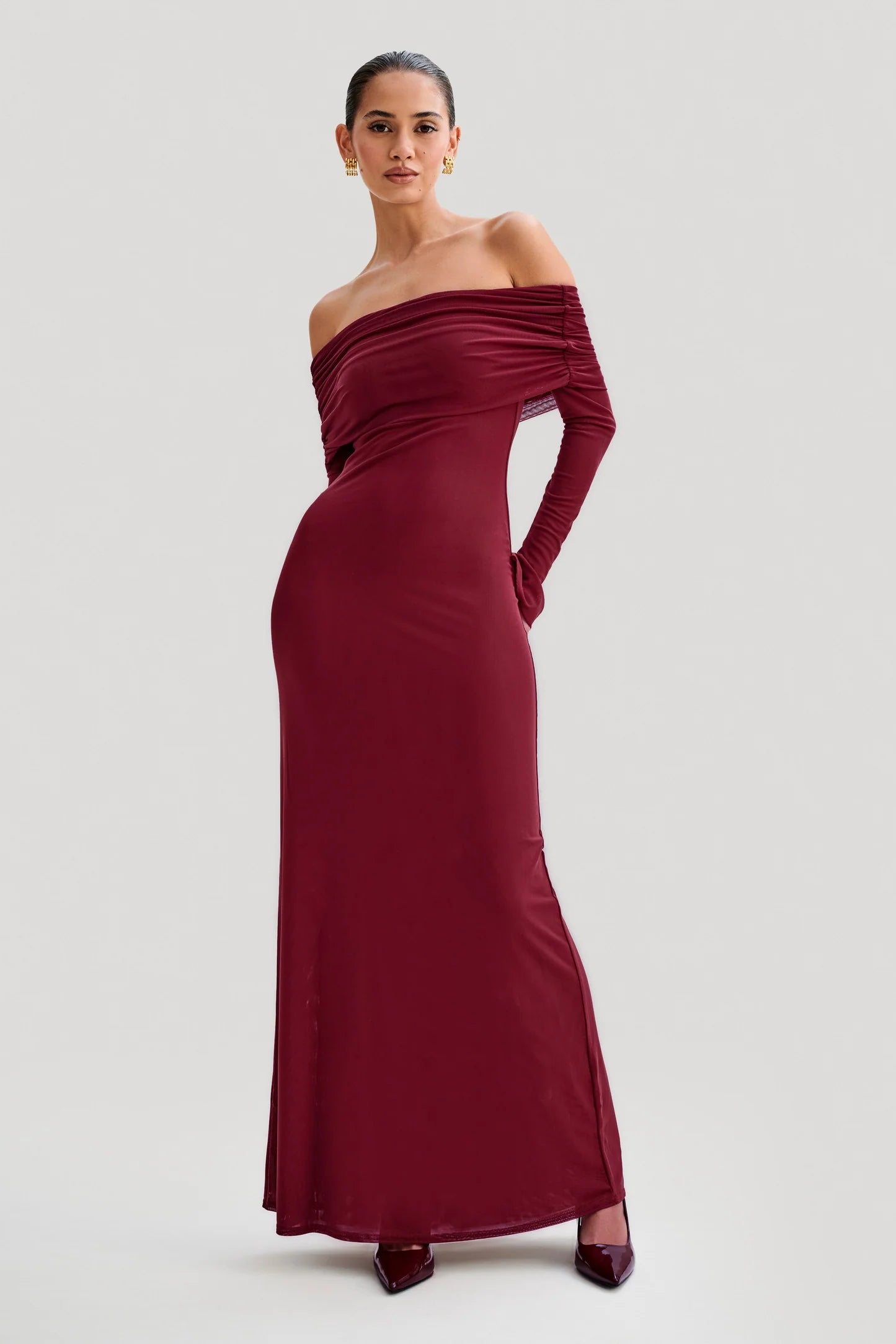 Josie Off Shoulder Mesh Maxi Dress