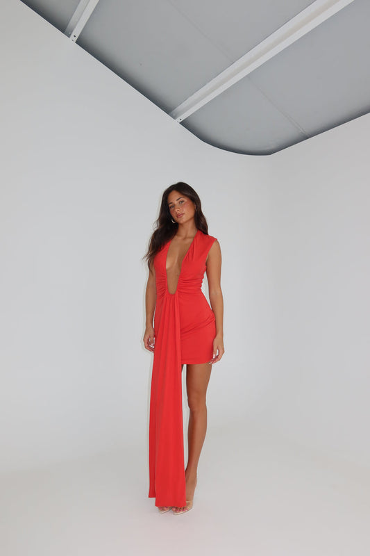 Jennifer Cupro Mini Dress in Cherry