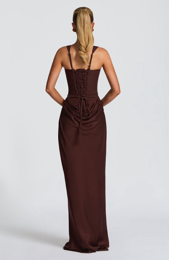 Cornelia Maxi Dress in Plum Brown