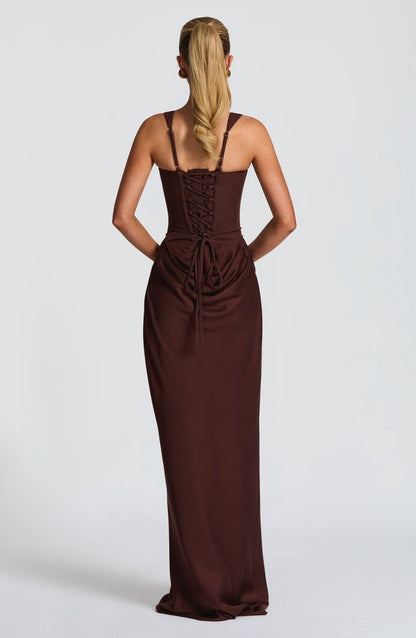 Cornelia Maxi Dress in Plum Brown