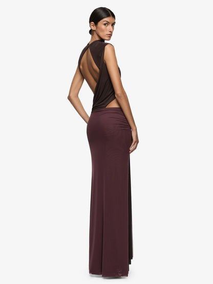 Conni Asym Dress in Aubergine/Dark Choc