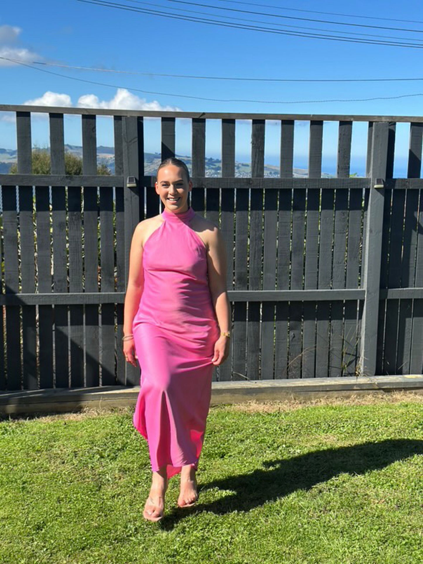 Claire Satin Drape Dress in Pink