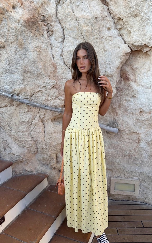 Andorra Maxi Dress in Yellow Polkadot