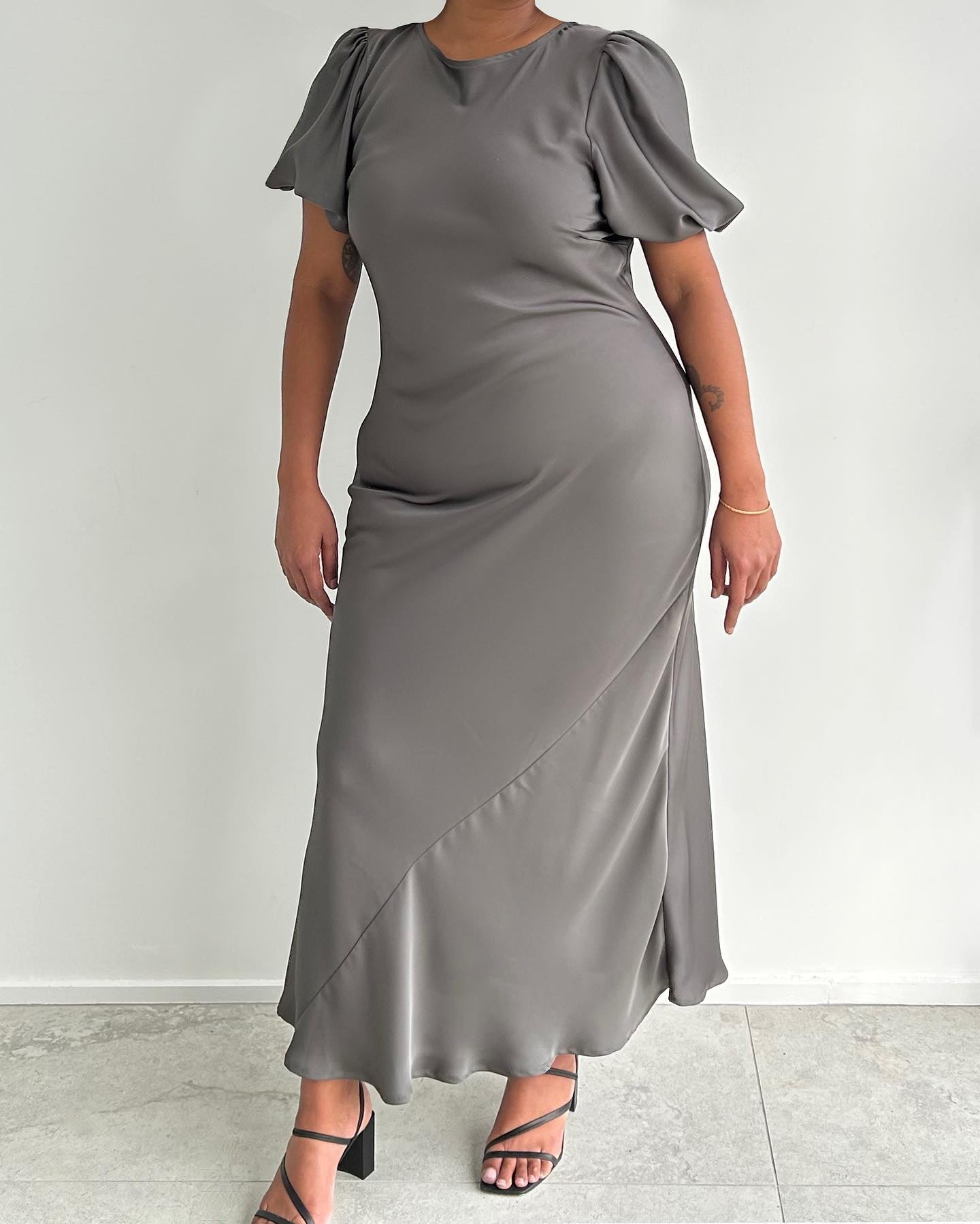 Kendall Satin Dress in Charcoal