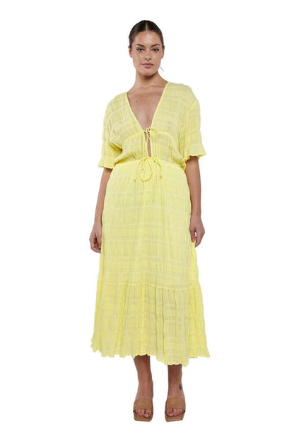 Mirella V Neck Dress in Lemon