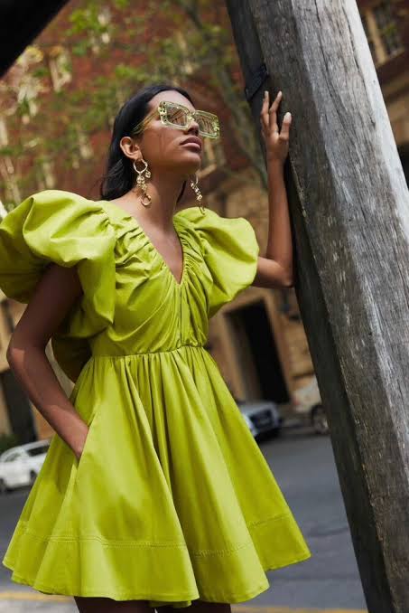 Gretta Bow Back Mini Dress in Chartreuse Green