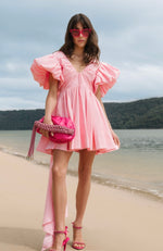 Load image into Gallery viewer, Gretta Bow Back Mini Dress in Ballet Pink - AJE
