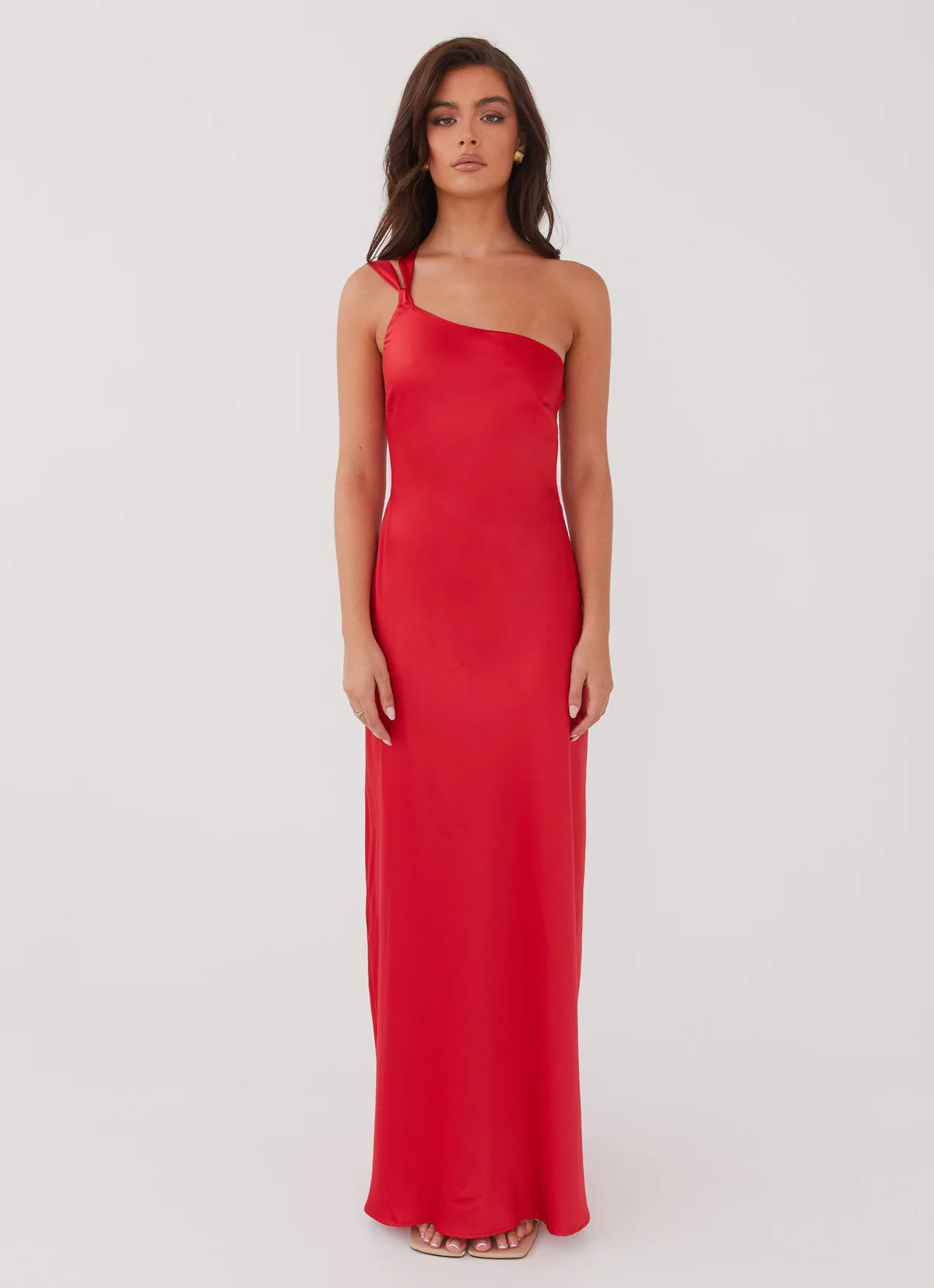 Delancy One Shoulder Maxi Dress in Rogue Red