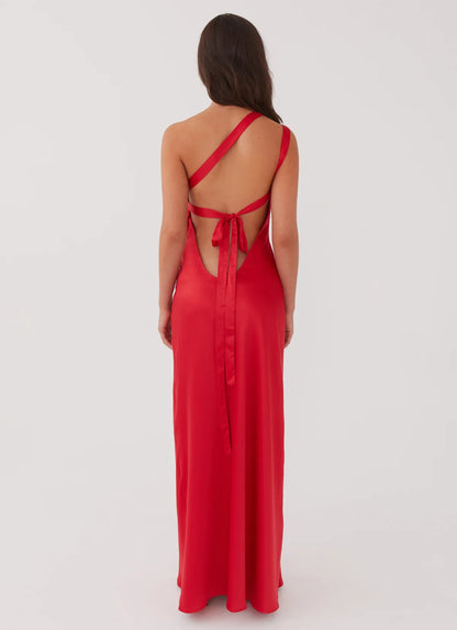 Delancy One Shoulder Maxi Dress in Rogue Red