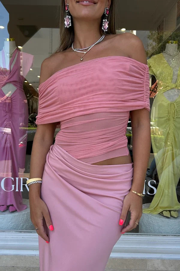 Nico Off Shoulder Maxi Dress in Candy Floss