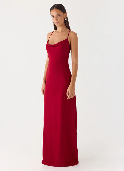 Saria Maxi Dress in Deep Red
