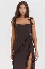 Load image into Gallery viewer, Ariela Ruffle Maxi Dress in Espresso - House of CB
