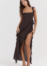 Load image into Gallery viewer, Ariela Ruffle Maxi Dress in Espresso - House of CB
