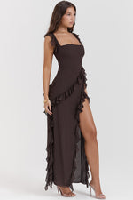 Load image into Gallery viewer, Ariela Ruffle Maxi Dress in Espresso - House of CB
