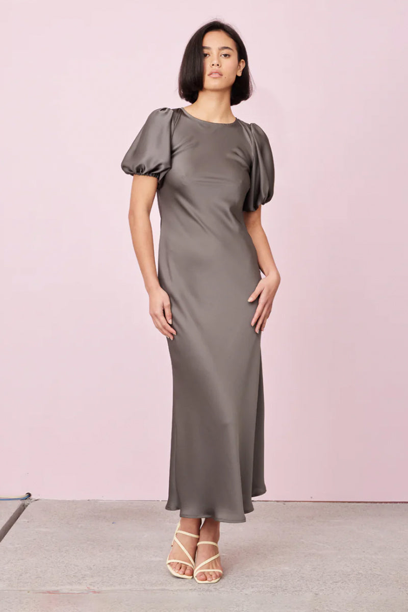 Kendall Satin Dress in Charcoal